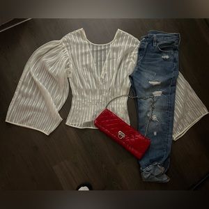 Diane Von Furstenberg Mesh Sheer Striped Long sleeve Top